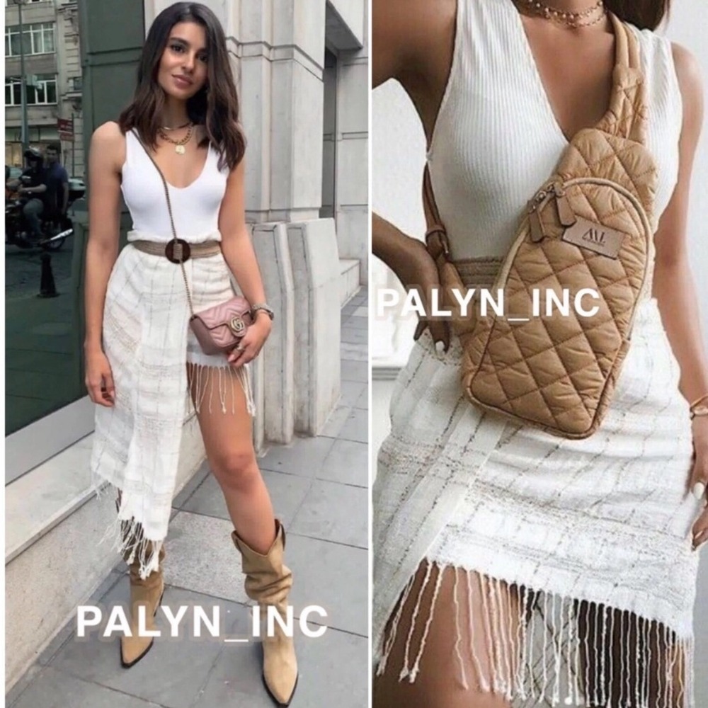 ZARA Boho Fringe Wrap Skirt XS‎ Goddess Euro Vacation Resort Edgy Asymmetrical